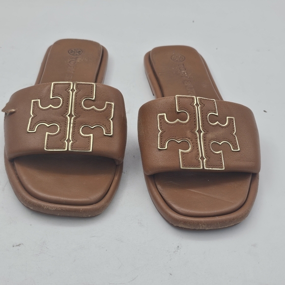 Tory Burch Double T Sport Slide Sandal Bourbon Miele / Gold Size 8 Preowned - Picture 2 of 8